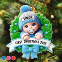 Christmas,New Dad,New baby,New Mom,Family,Happy - Baby In Christmas Wreath First Christmas - Personalized Custom Shaped Acrylic Ornament