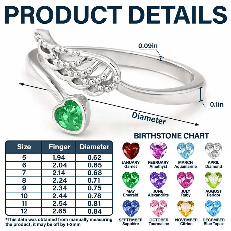 Memorial, New baby, New Mom, Sad - Baby Loss Mom Of An Angel - Personalized Wing And Heart Birthstone Ring
