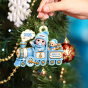 Adorable,New Mom,Christmas,Gift For Mother,Vector - Baby On Toy Train First Christmas - Personalized Custom Shaped Acrylic Ornament