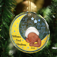 Gift For Kids, Parents, Christmas, Happy - Baby's First Christmas - Personalized Circle Glass Ornament
