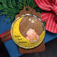 Gift For Kids, Parents, Christmas, Happy - Baby's First Christmas - Personalized Circle Glass Ornament