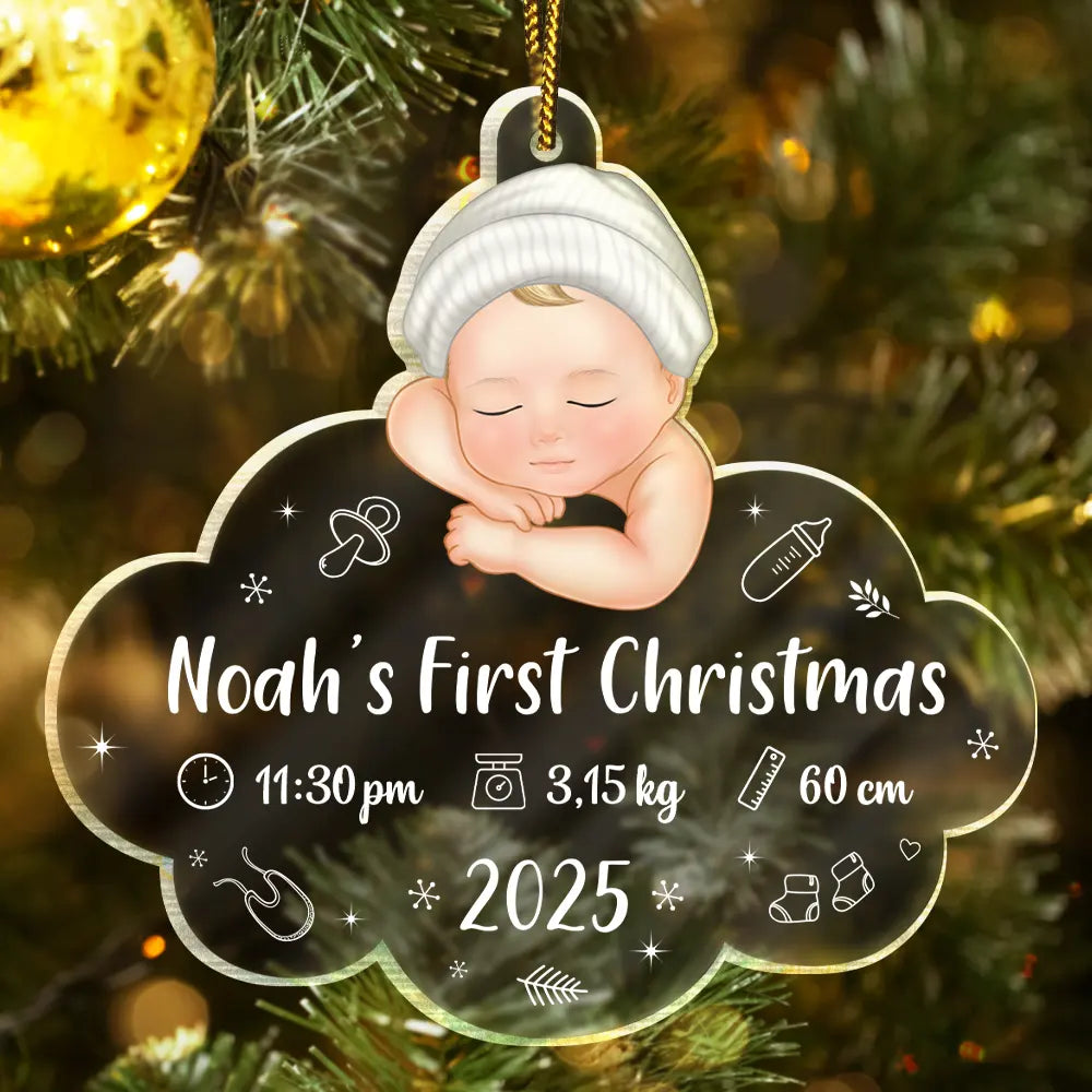 New baby,New Dad,New Mom,Christmas,Happy,Family - Baby's First Christmas - Personalized Custom Shaped Acrylic Ornament