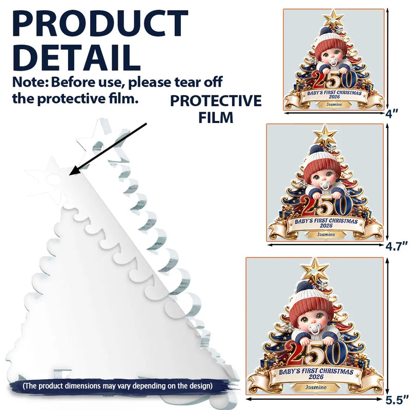 Adorable,Independence Day,Parents,America 250th,Christmas,Icon - Baby's First Christmas 250 America Anniversary - Personalized Custom Shaped Acrylic Ornament