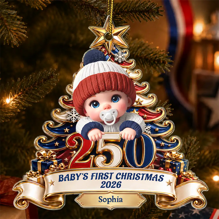 Baby's First Christmas 250 America Anniversary - Personalized Custom Shaped Acrylic Ornament