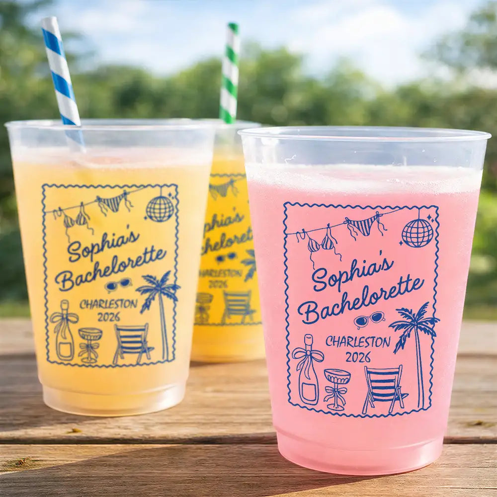 Playful, Gift For Yourself, Custom Text - Bachelorette Coast Party - Personalized Frosted Cups