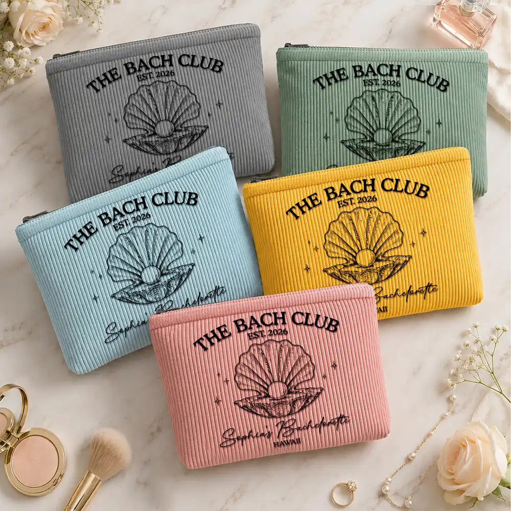 Travel,Confident,Gift For Bestie,Bachelorette,Icon - Bachelorette The Bach Club - Personalized Corduroy Makeup Bag