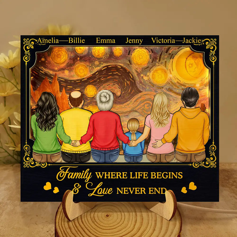 Backside Family Starry Night - Personalized LED Light Wooden Plaque