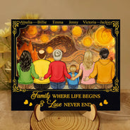 Family,Parents,Gift For Grandparents,Gift For Daughter,Gift For Son,Love - Backside Family Starry Night - Personalized LED Light Wooden Plaque