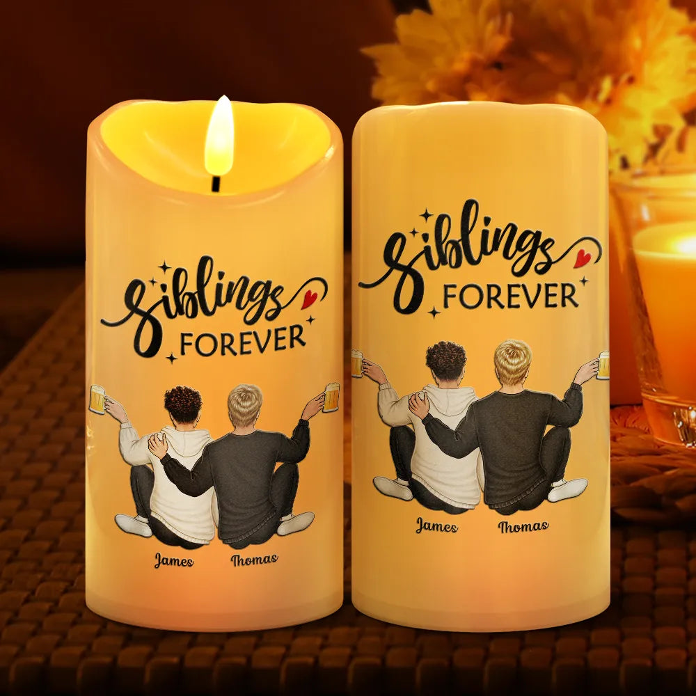 Gift For Bestie,Old Best friends,Gift For Sisters,Gift For Brothers,Gift For Sibling,Cousin,Happy,Family - Backside Friends Forever Siblings Forever - Personalized Flameless LED Candle