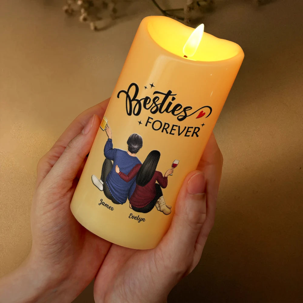 Gift For Bestie,Old Best friends,Gift For Sisters,Gift For Brothers,Gift For Sibling,Cousin,Happy,Family - Backside Friends Forever Siblings Forever - Personalized Flameless LED Candle