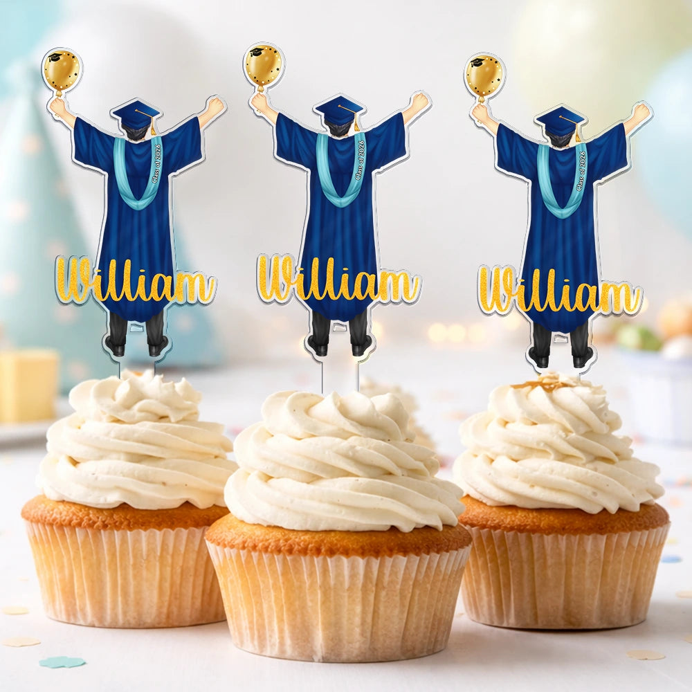 Graduation,Happy,Dad - Daughters (Adult),Gift For Daughter,Mom - Daughters (Adult),Dad - Sons,Gift For Son,Mom - Sons - Backside Woman Man Graduation - Personalized Acrylic Cake Topper