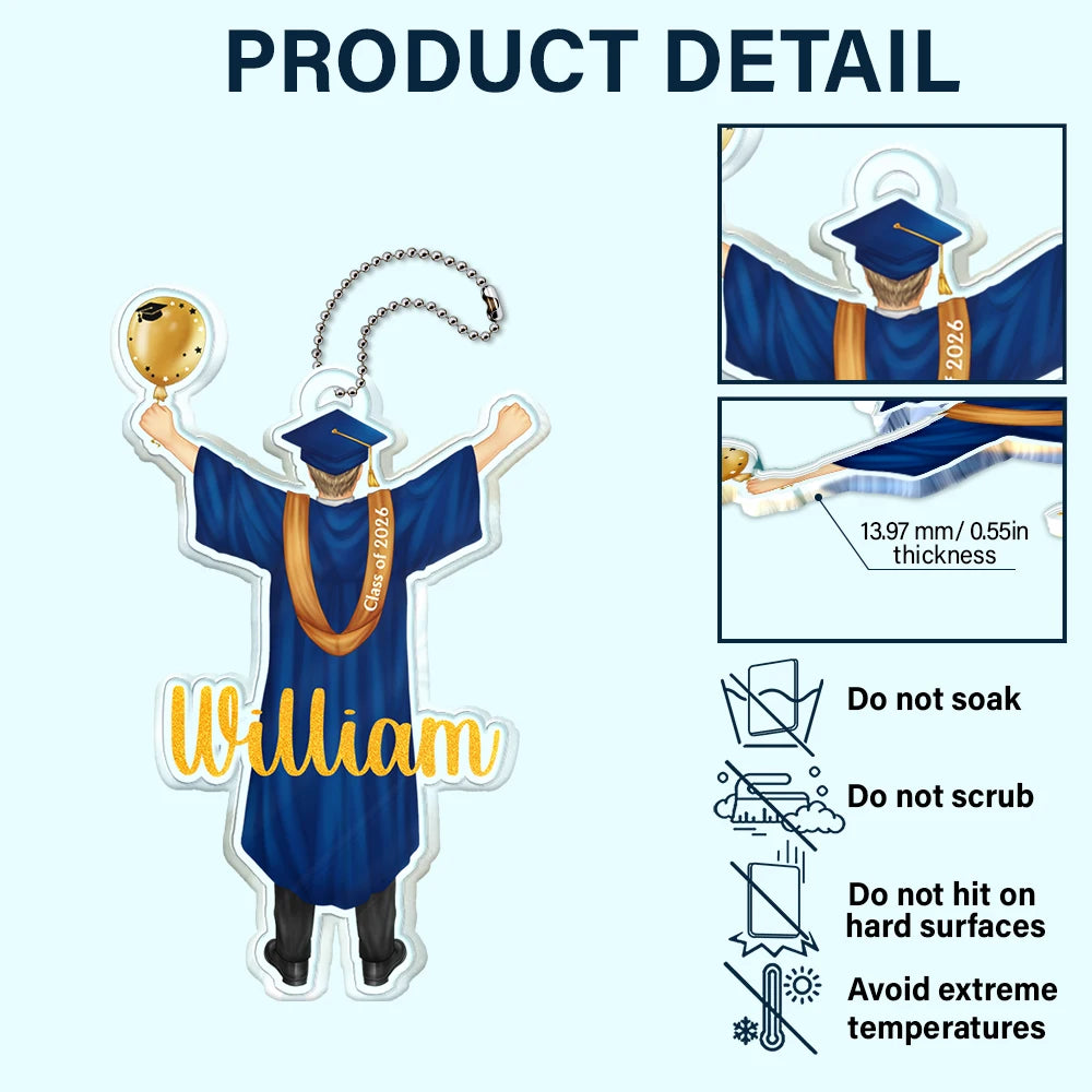 Graduation,Happy - Backside Woman Man Graduation - Personalized Acrylic Car Hanger