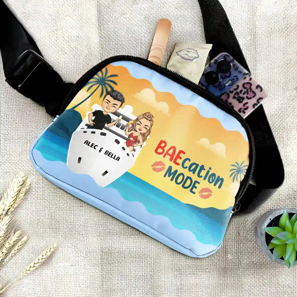 Gift For Couples,Travel,Cruising,Happy,Gift For Women,Gift For Men - Baecation Mode Couples - Personalized Crossbody Belt Bag
