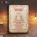 Funny, Gift For Couples, Patio, Gift For Husband, Gift For Wife, Gift For Boyfriend, Gift For Girlfriend - Bar Rules Funny - Personalized Classic Metal Signs