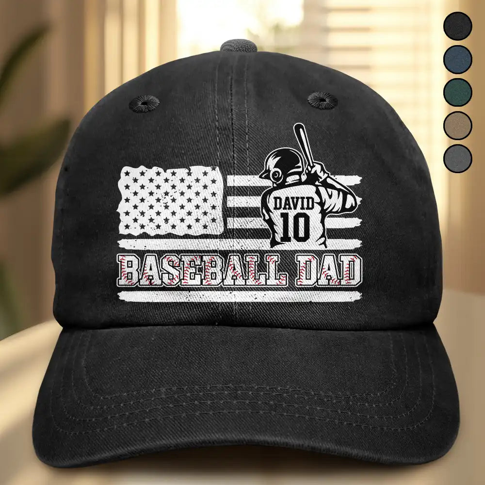 Happy,Sport Dad,Gift For Father,Gift For Men,Baseball - Baseball Dad - Personalized Vintage Washed Denim Cap