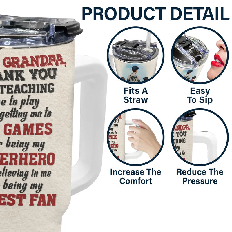 Gift For Father, Love, Baseball - Dear Baseball Dad Thank You For Teaching Me - Personalized 40oz Tumbler With Straw