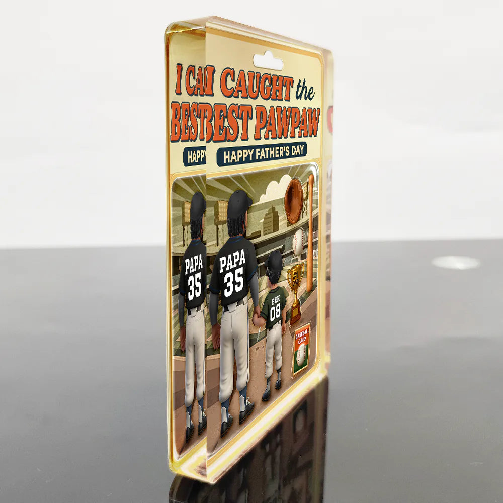 Gift For Father,Baseball - Baseball I Caught The Best Dad Doll Box Effect Figure Style - Personalized Custom Shaped Acrylic Plaque