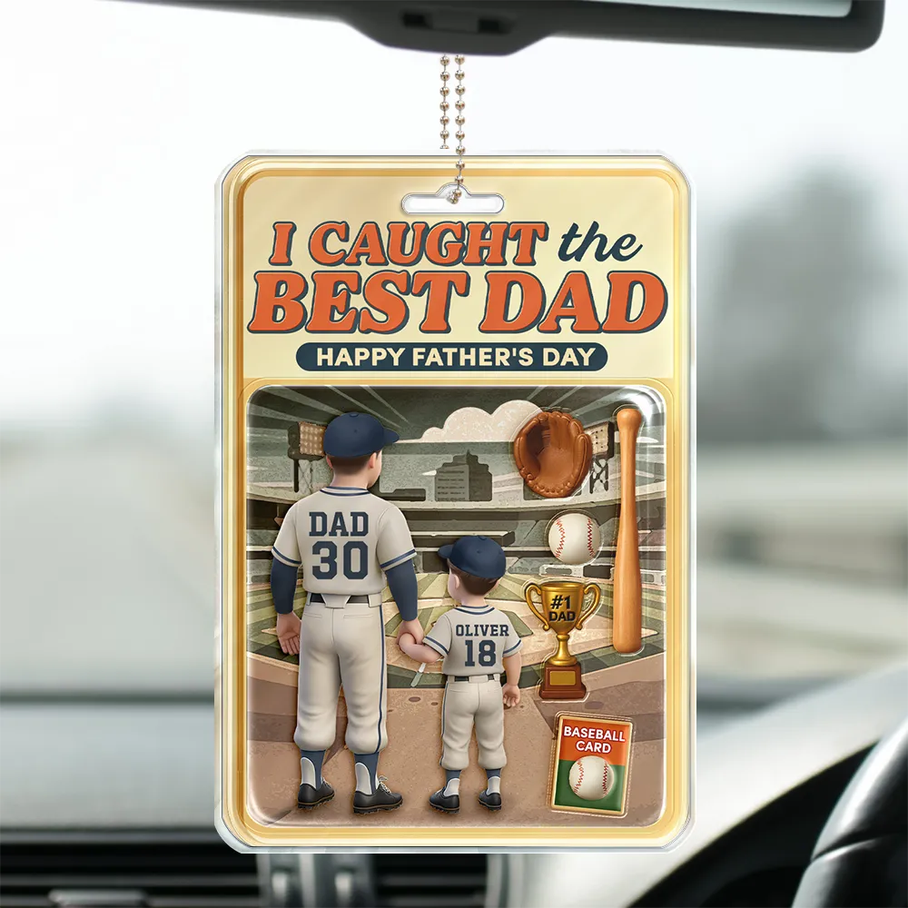 Baseball I Caught The Best Dad Doll Box Effect Figure Style - Personalized Acrylic Car Hanger