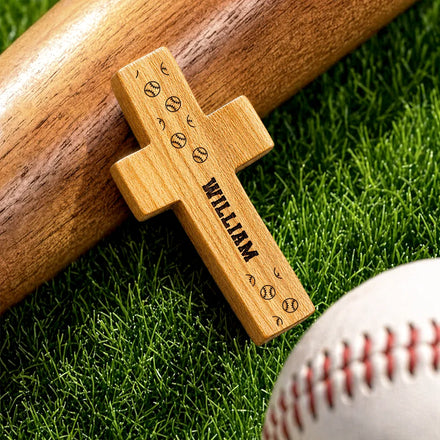 Baseball Keepsake With Name - Personalized Wooden Pocket Prayer Cross
