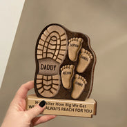 Dad And Kids Footsteps No Matter How Big We Get - Personalized Custom Shaped 2-Layered Wooden Plaque