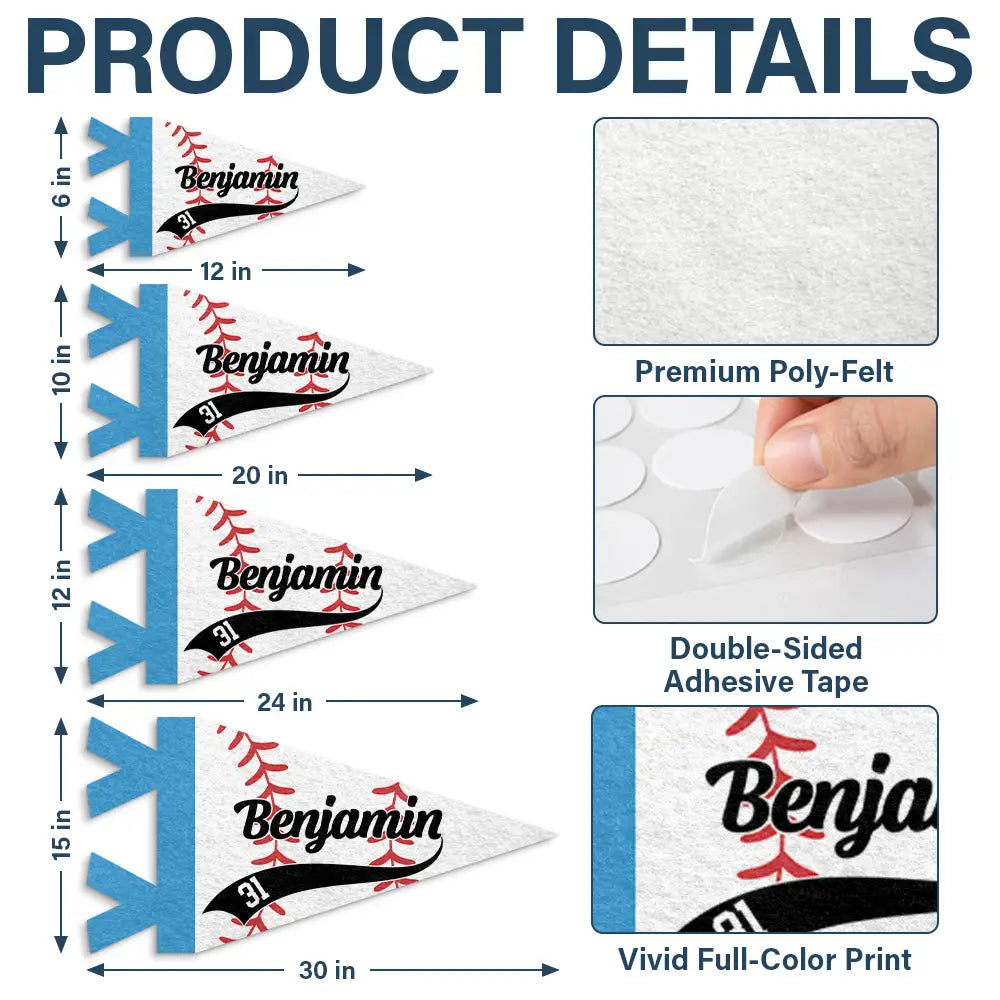 Baseball,Confident,Back To School,Gift For Kids,Custom Text - Baseball Player With Name & Number - Personalized Pennant
