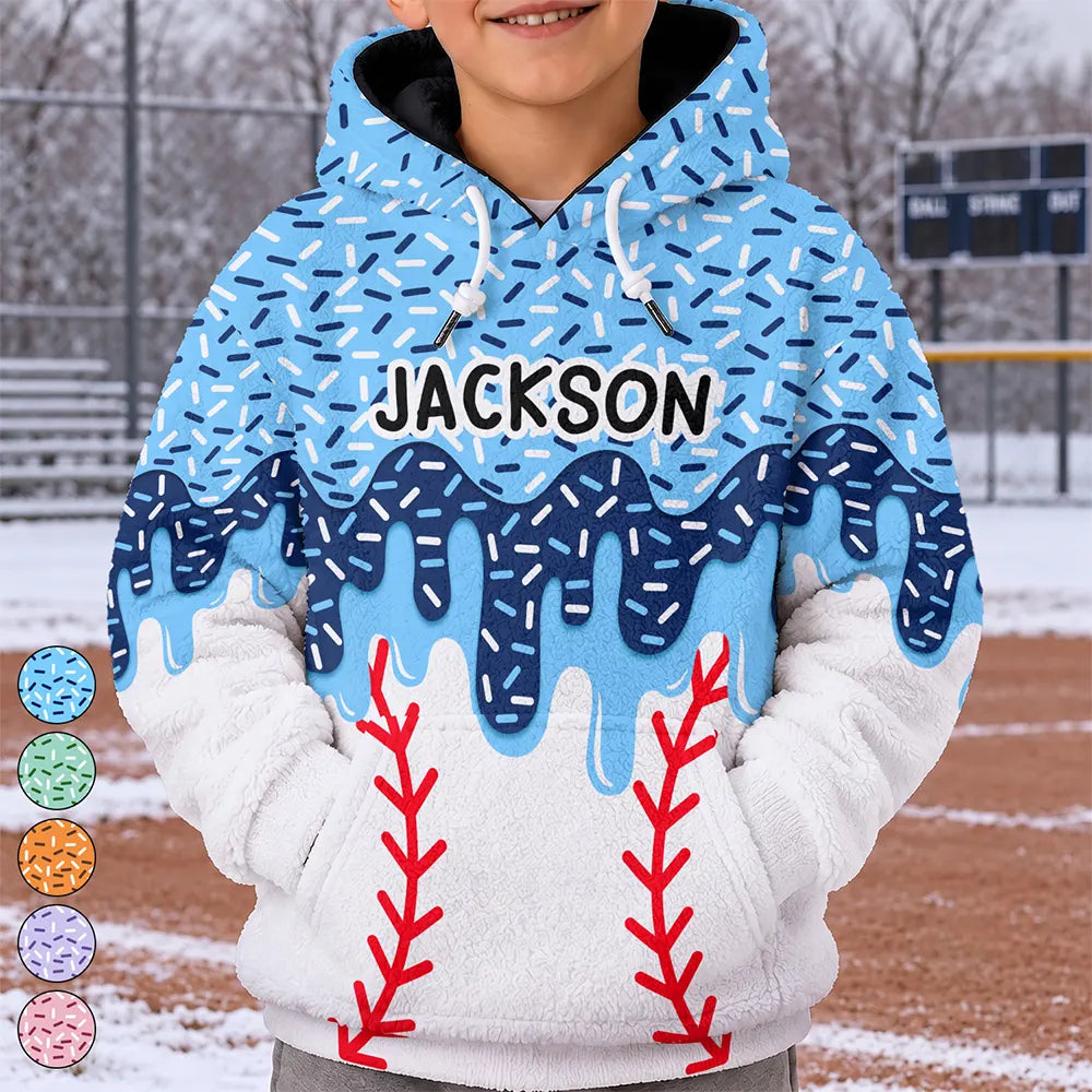 Baseball Softball Soccer Football Basketball Hockey Lover Dripping Ice Cream For Kids - Personalized Fleece Hoodie