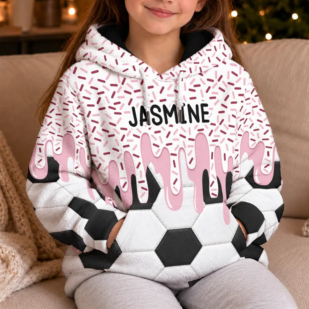 Top Market,Adorable,Gift For Kids,Custom Text - Baseball Softball Soccer Football Basketball Hockey Lover Dripping Ice Cream For Kids - Personalized Fleece Hoodie