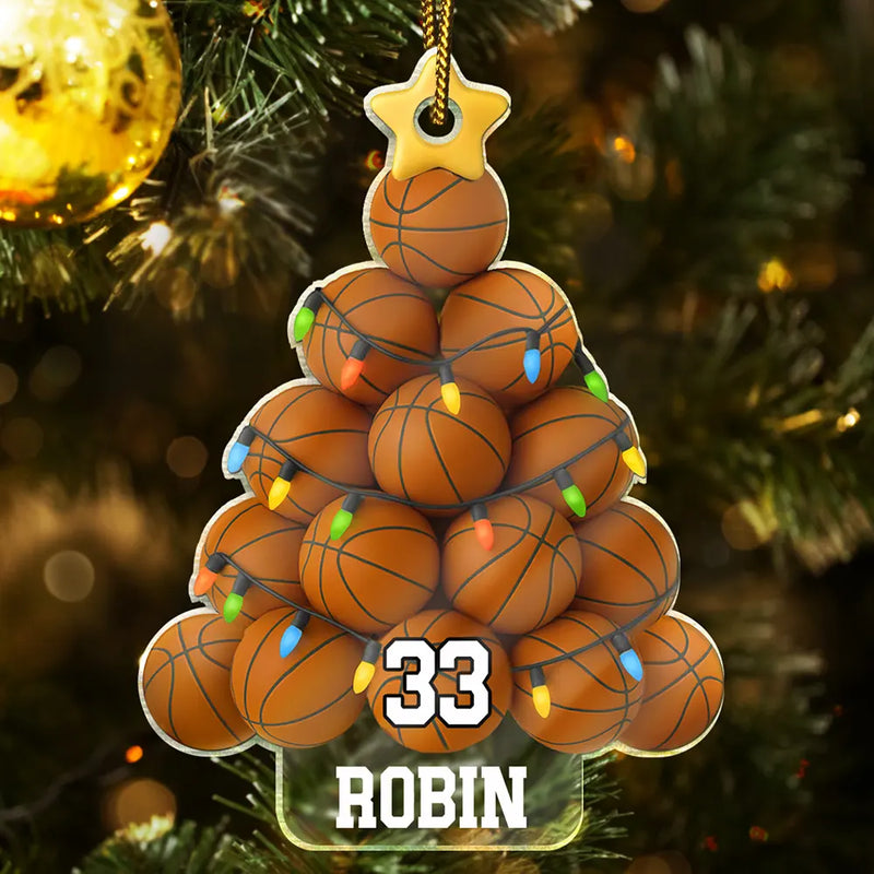 Gift For Yourself, Gift For Women, Gift For Men, Baseball, Basketball, Football, Golf, Happy, Christmas - Basketball Christmas Tree - Personalized Custom Shaped Acrylic Ornament
