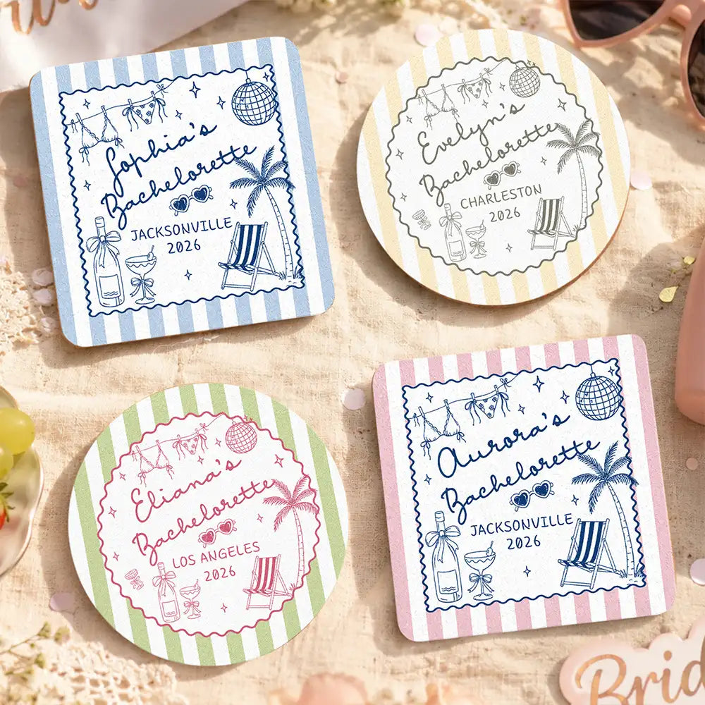 Beach Bachelorette Party - Personalized Cork Coaster