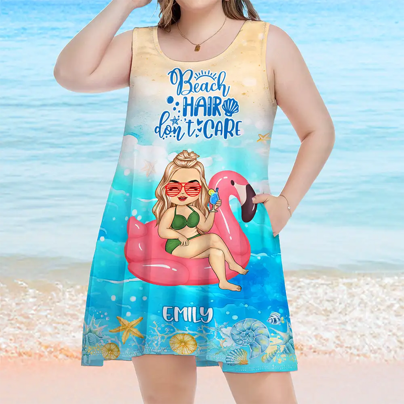 Gift For Women,Gift For Yourself,Beach,Summer,Happy - Beach Hair Don't Care Summer Beach - Personalized Sleeveless Tank Dress