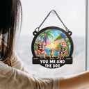 Gift For Couples,Gift For Wife,Gift For Husband,Gift For Boyfriend,Gift For Girlfriend,Pet Lovers,Pet Mom,Pet Dad,Pet Couple,Dog Lovers,Dog Mom,Dog Dad,Dog Couple,Camping,Beach - Beach You, Me And The Dogs - Personalized Window Hanging Suncatcher Ornament