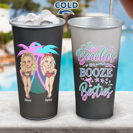 Beaches Booze Besties - Personalized Aluminum Color Changing Cup