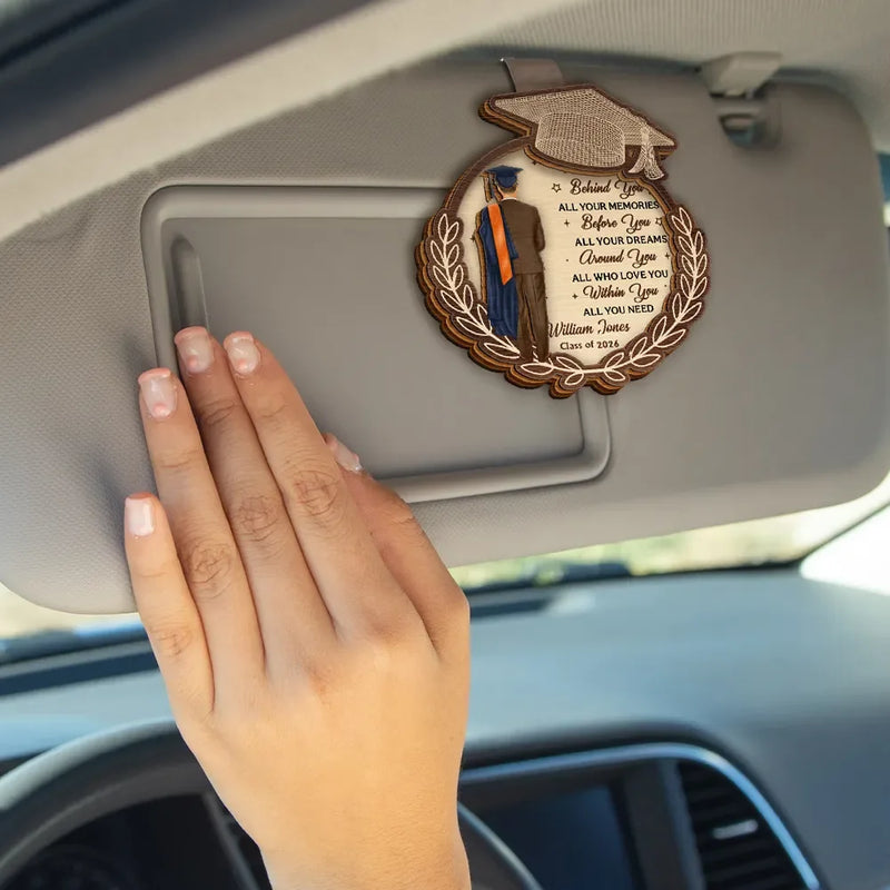 Graduation,Gift For Daughter,Gift For Son,Gift For Grandkids,Happy - Behind You All Your Memories - Personalized Custom Shaped Car Visor Clip