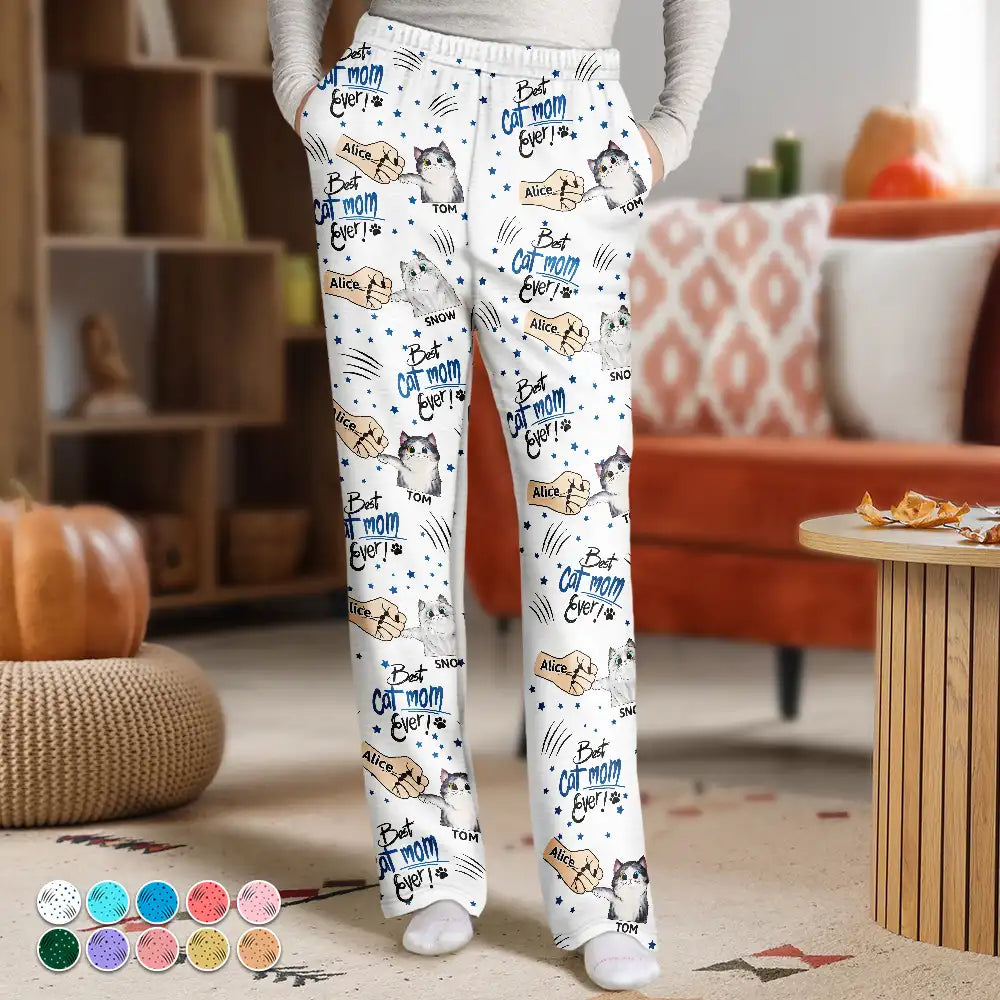 Cat Mom,Cat Lovers,Funny,Happy - Best Cat Mom Mum Ever - Personalized Pajama Pants