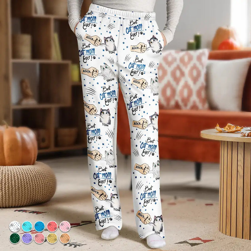 Cat Mom,Cat Lovers,Funny,Happy - Best Cat Mom Mum Ever - Personalized Pajama Pants