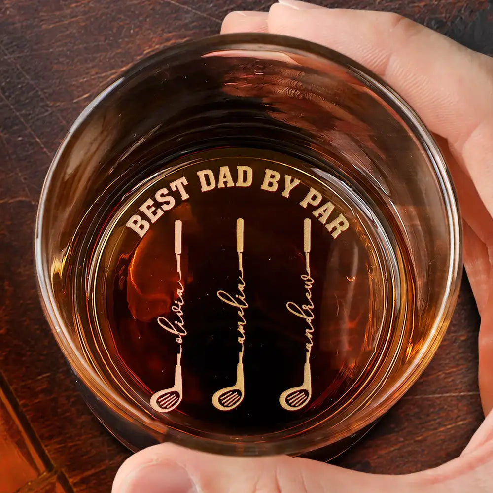 Gift For Grandpa,Gift For Father,Golf,Non-Eng,Icon,Proud - Best Dad Grandpa By Par Golf Clubs - Personalized Engraved Whiskey Glass