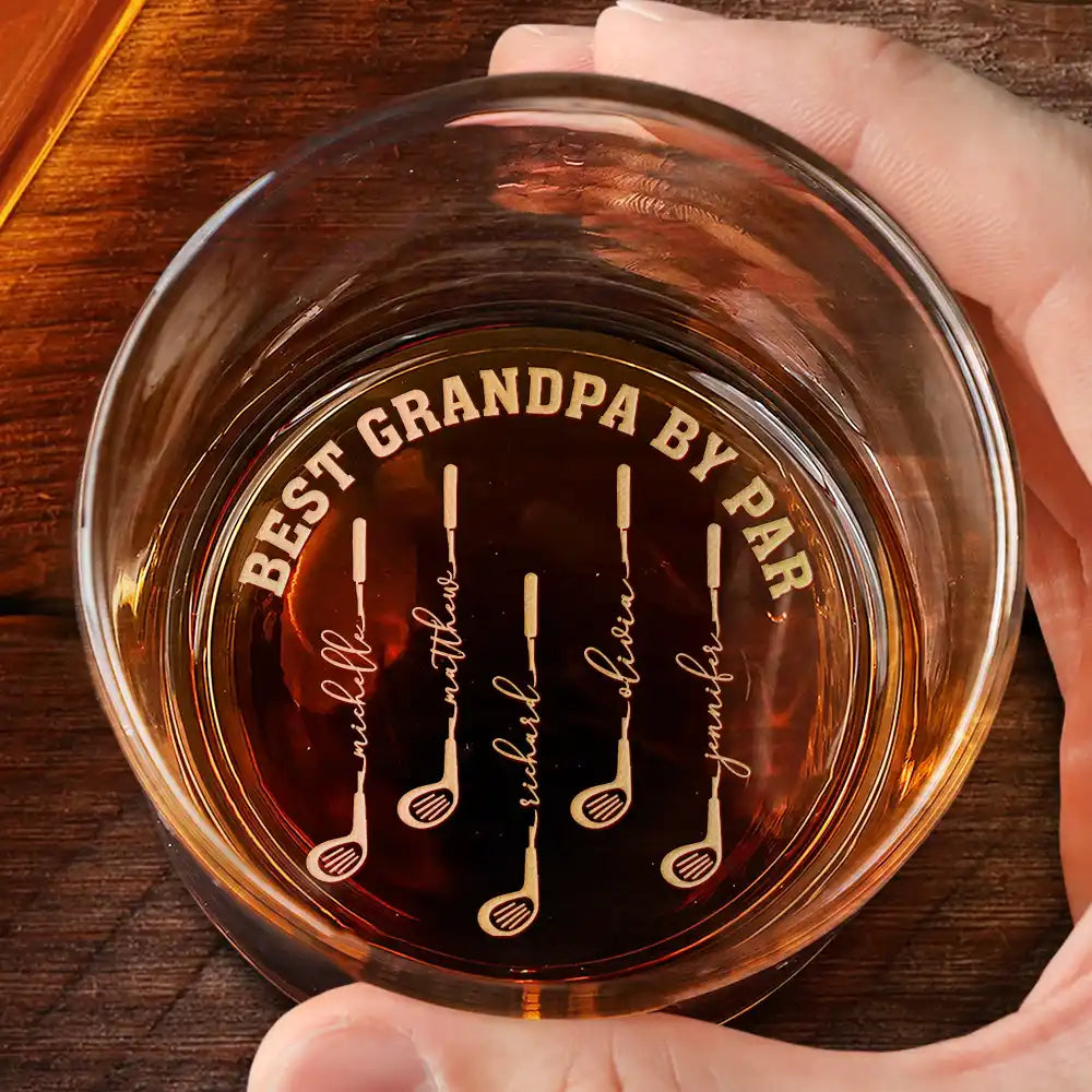 Gift For Grandpa,Gift For Father,Golf,Non-Eng,Icon,Proud - Best Dad Grandpa By Par Golf Clubs - Personalized Engraved Whiskey Glass