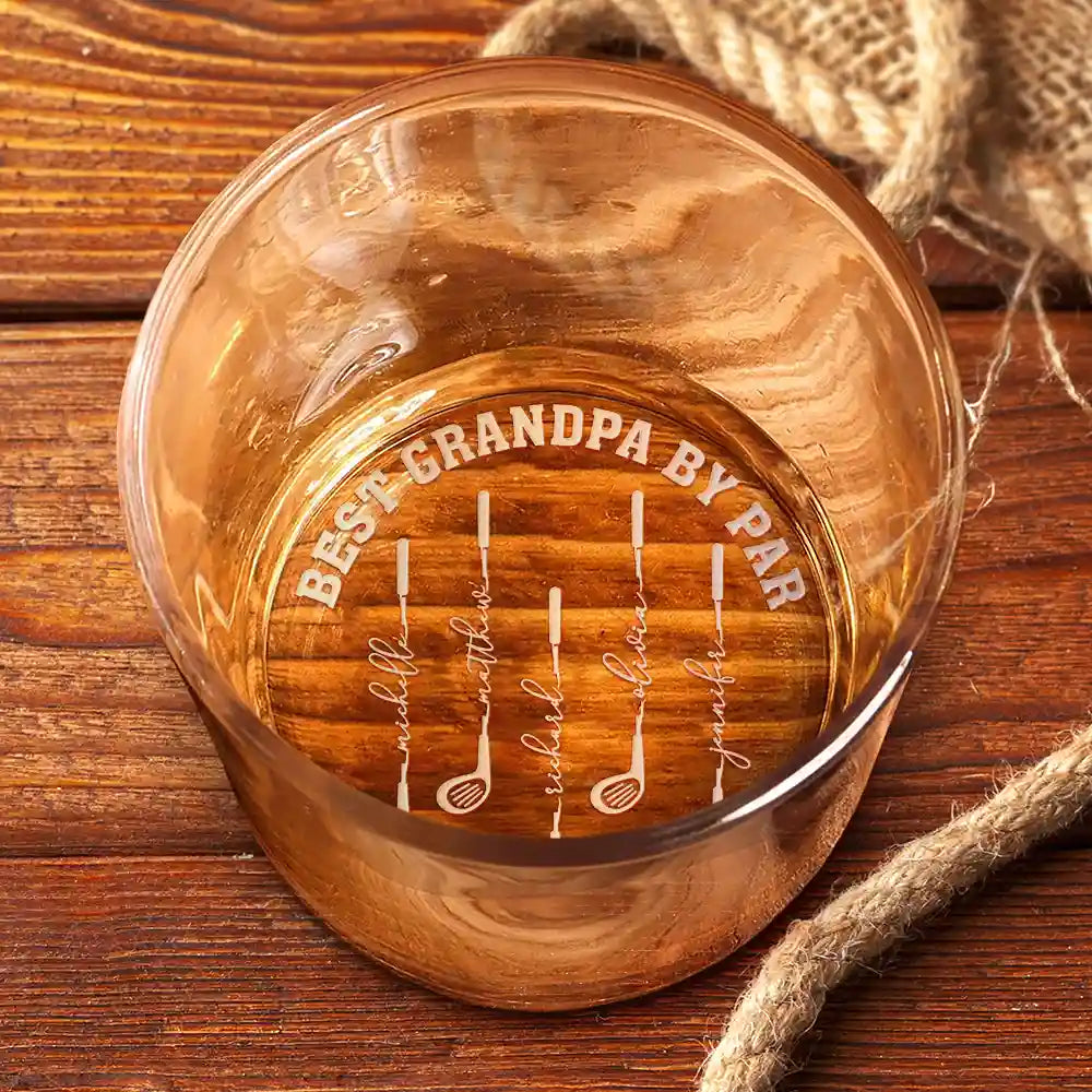 Gift For Grandpa,Gift For Father,Golf,Non-Eng,Icon,Proud - Best Dad Grandpa By Par Golf Clubs - Personalized Engraved Whiskey Glass
