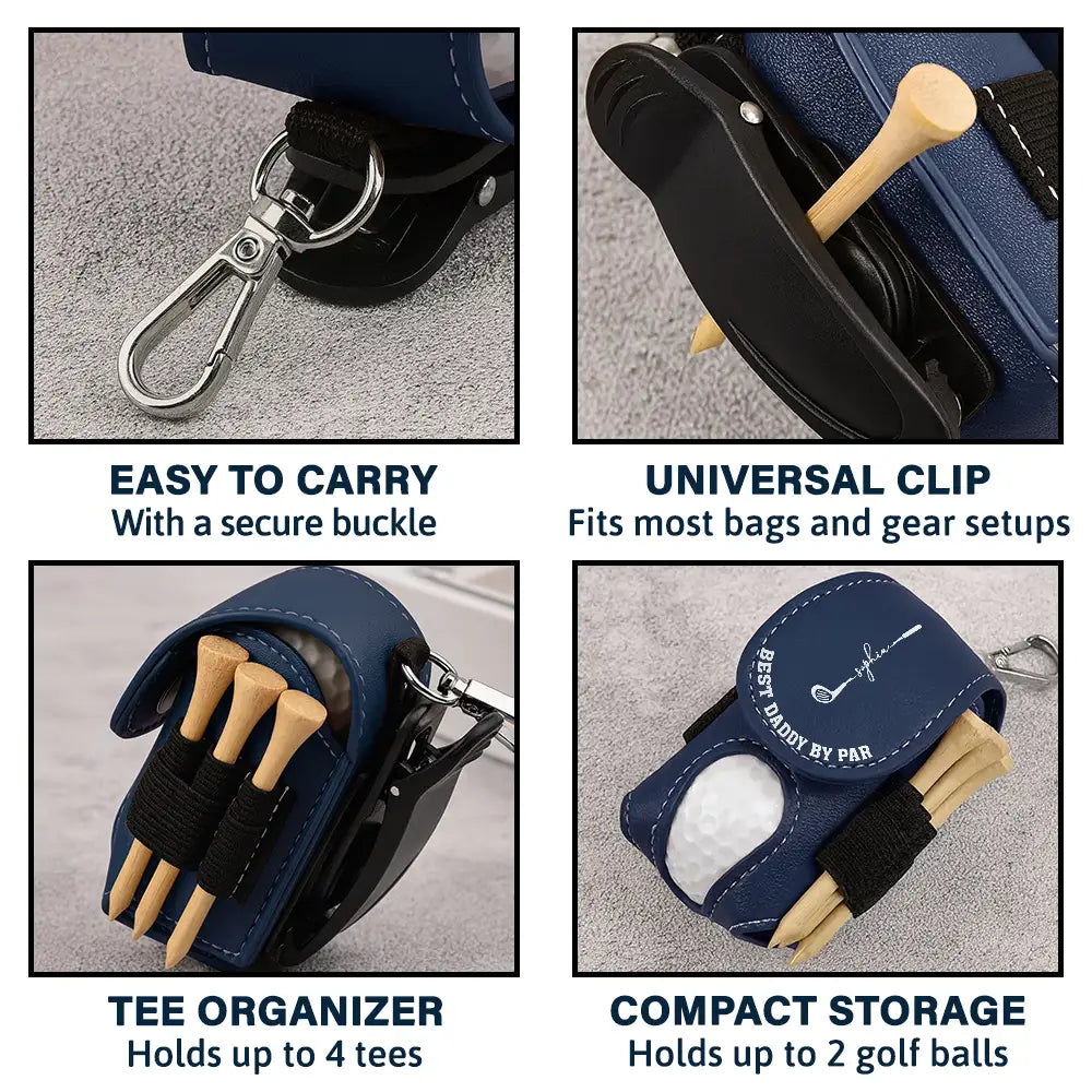 Gift For Grandpa,Gift For Father,Golf,Non-Eng,Icon,Proud - Best Dad Grandpa By Par Golf Clubs - Personalized Leather Golf Ball Holder