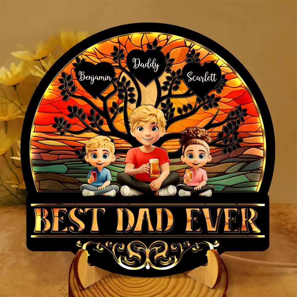 Best Dad Grandpa Ever - Personalized LED Light Wooden Plaque