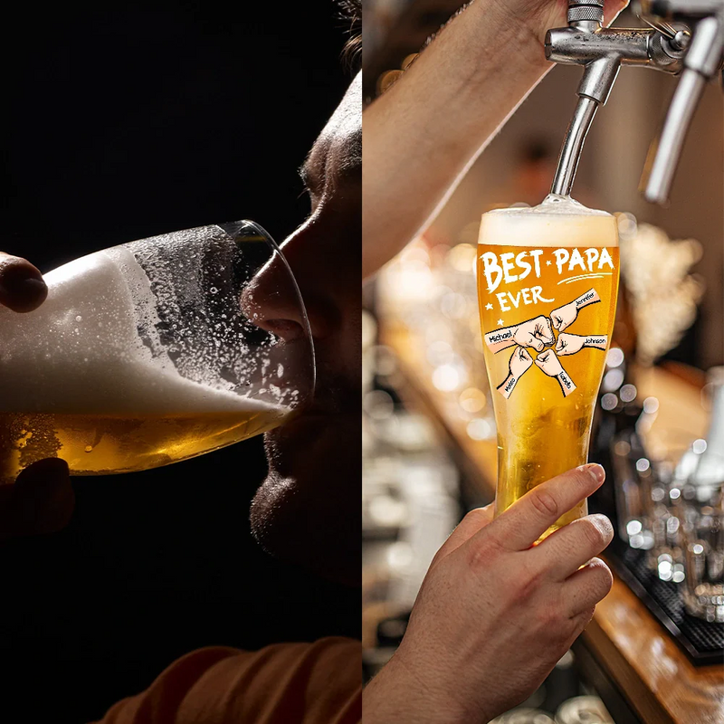 Gift For Grandpa, Gift For Father, Happy - Best Dad Grandpa Ever Kid Fist Bump - Personalized Pilsner Glass