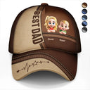 Dad - Children,Grandpa - Grandkids,Gift For Grandpa,Gift For Father,Happy - Best Dad Grandpa Papa Cute Kids Printed Leather Effect - Personalized Classic Cap