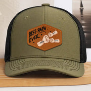 Gift For Father,Gift For Grandpa - Best Dad Grandpa Papa Ever Fist Bump - Personalized Leather Patch Hat