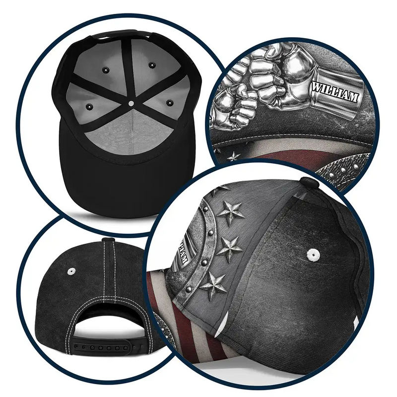 Gift For Grandpa,Gift For Father,Independence Day,Icon,Proud - Best Dad Papa Ever Metal Effect Hand Punch - Personalized Classic Cap