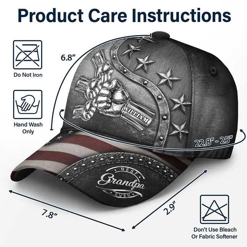 Gift For Grandpa,Gift For Father,Independence Day,Icon,Proud - Best Dad Papa Ever Metal Effect Hand Punch - Personalized Classic Cap
