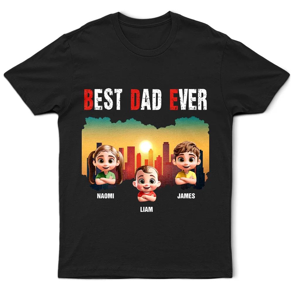 Gift For Father, Gift For Grandpa, Happy - Best Dad Papa Grandpa Ever Retro Sunset City - Personalized T Shirt