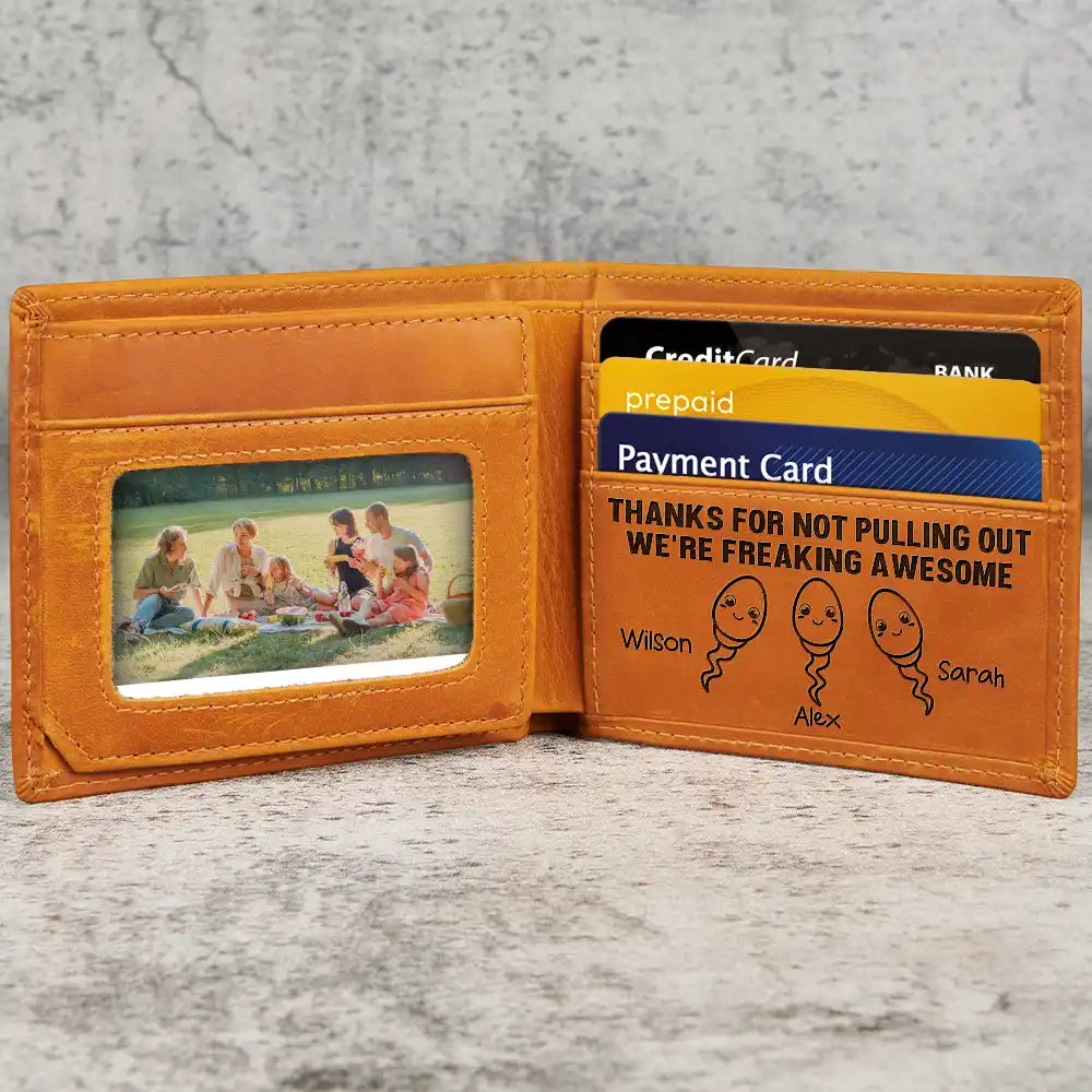 Gift For Father,Funny - Best Dad The Man Myth Legend We're Freaking Awesome - Personalized Engraved Leather Wallet