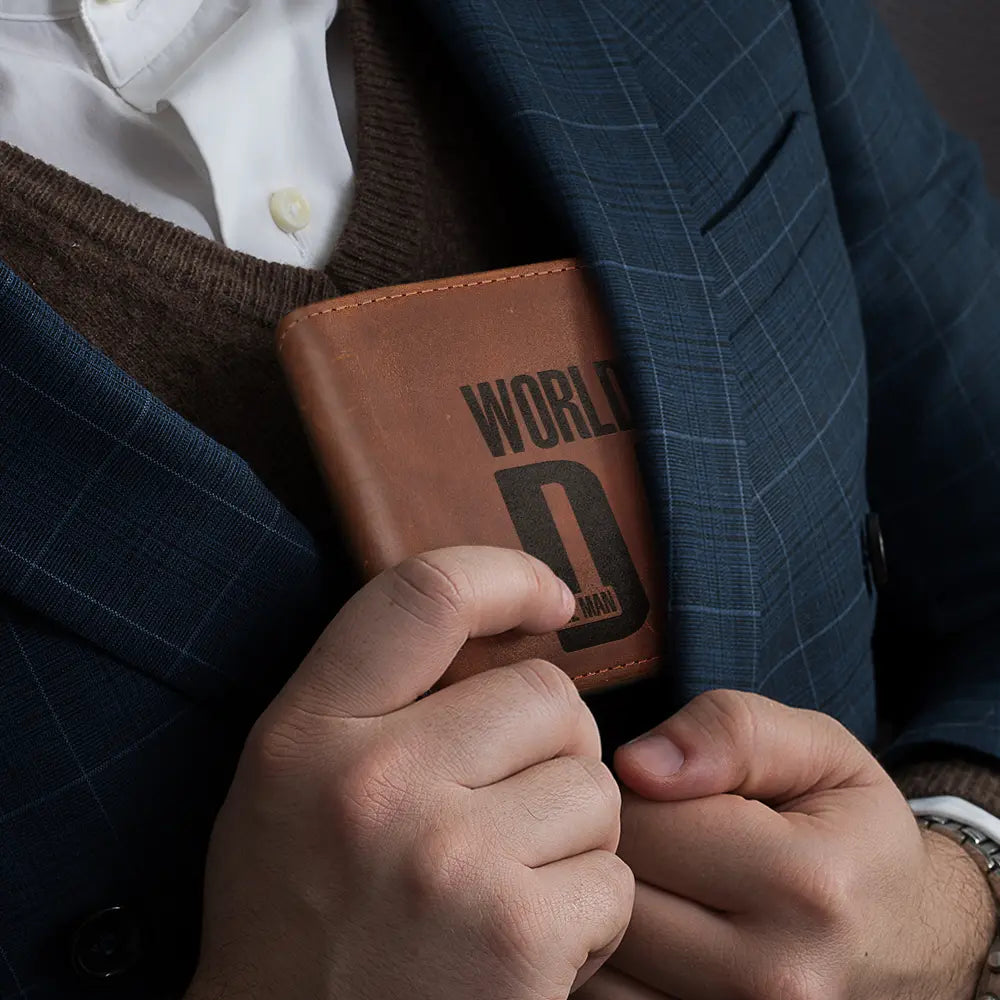 Gift For Father,Funny - Best Dad The Man Myth Legend We're Freaking Awesome - Personalized Engraved Leather Wallet