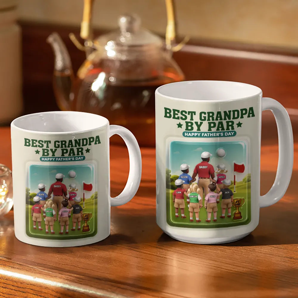 Happy, Sport Dad, Golf, Gift For Father, Gift For Men - Best Daddy By Par 3D Effect - Personalized White Edge-to-Edge Mug