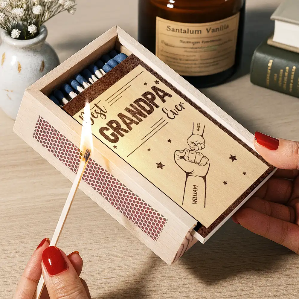 Gift For Grandpa,Grandpa - Grandkids,Gift For Father,Dad - Children,Non-Eng - Best Daddy Grandpa Ever - Personalized Wooden Matchbox